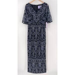 JS Collections Formal Gown Womens 6 Blue Lace Floor Length Evening Wedding